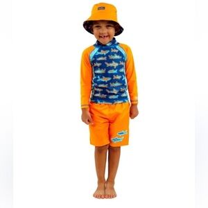 UV Skinz boys 3 piece Swimwear orange shark